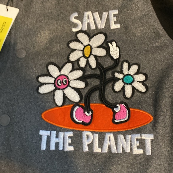 New Mens Save the Planet varsity with appliqués casual moto jacket coat - Picture 9 of 17